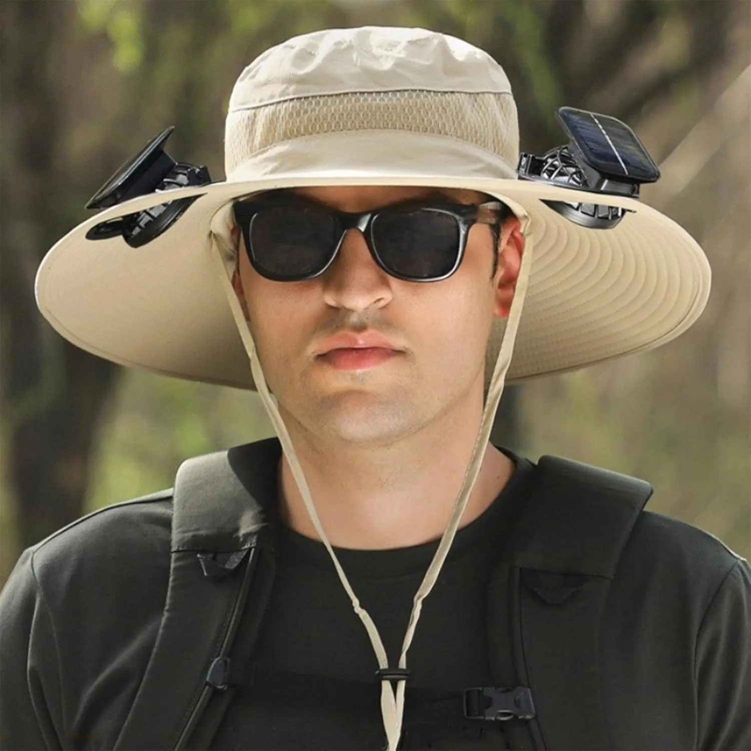 Sun Hat with 2 Solar Powered Fans Outdoor Wide Brim Sun Hat Solar Fan Hat Breathable Fishing Hat for Camping Hiking Mens