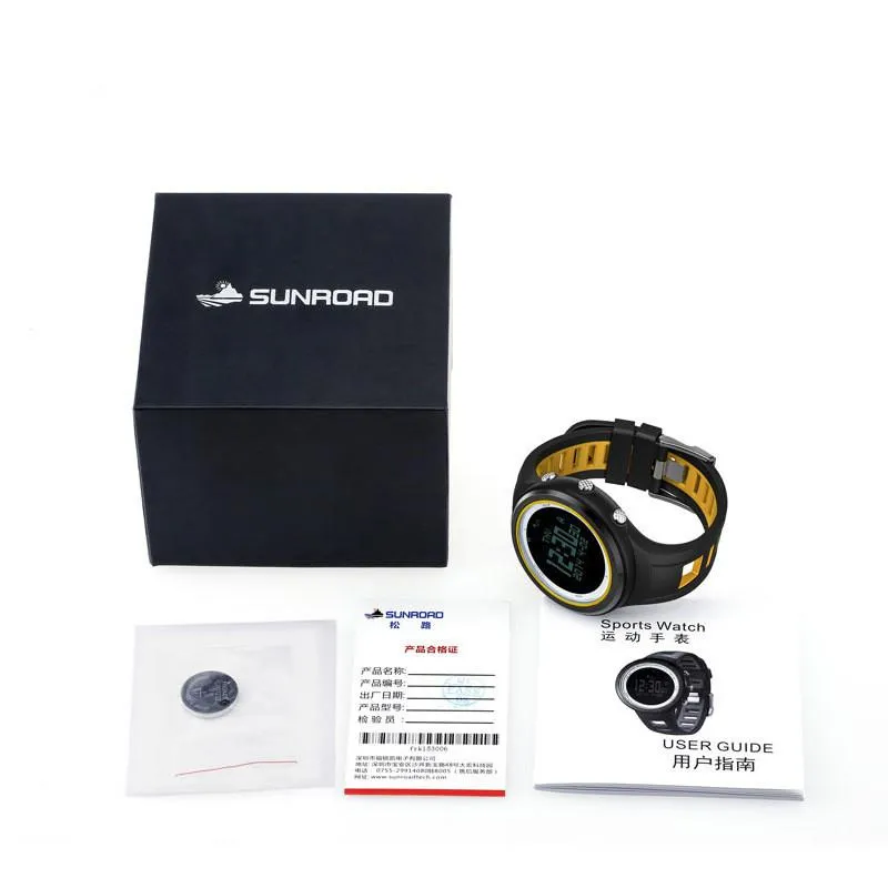 SUNROAD 5ATM Waterproof Digital Sports Watch with Altimeter Barometer Compass Pedometer Thermometer Yellow Black & Black Edge