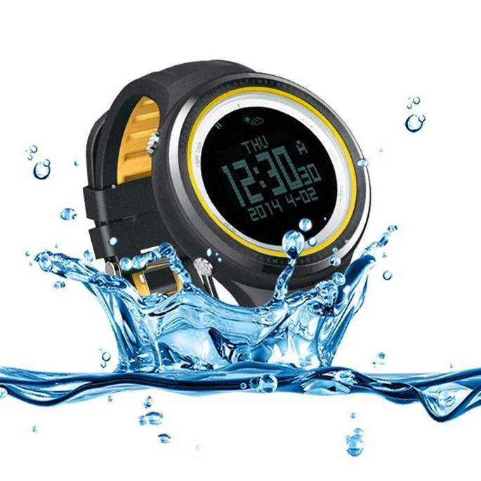 SUNROAD 5ATM Waterproof Digital Sports Watch with Altimeter Barometer Compass Pedometer Thermometer Yellow Black & Black Edge
