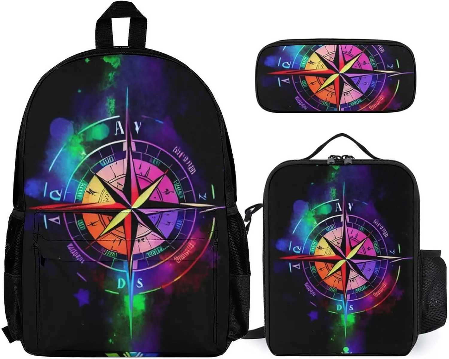 Supdreamc Daypack Backpack Sets, Rucksacks   Lunch Bag   Pencil Case, Colorful Compass Arrow Art Travel Rucksack for Man/Women/College Men and Women