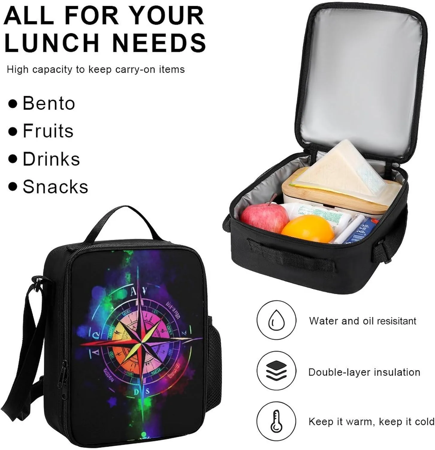 Supdreamc Daypack Backpack Sets, Rucksacks   Lunch Bag   Pencil Case, Colorful Compass Arrow Art Travel Rucksack for Man/Women/College Men and Women