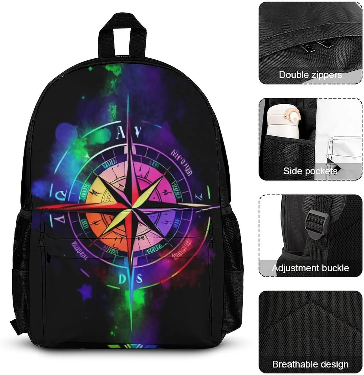 Supdreamc Daypack Backpack Sets, Rucksacks   Lunch Bag   Pencil Case, Colorful Compass Arrow Art Travel Rucksack for Man/Women/College Men and Women