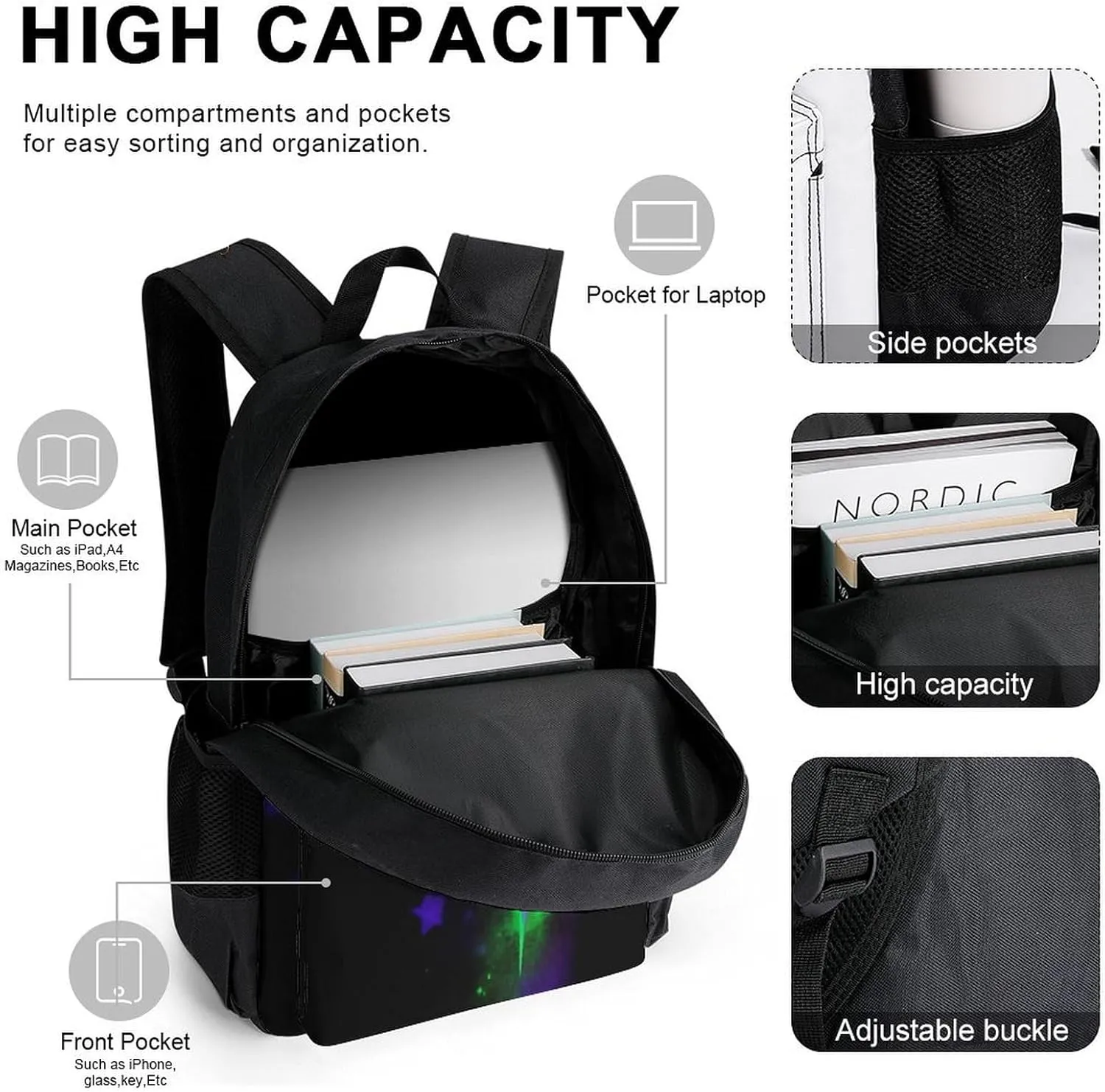 Supdreamc Daypack Backpack Sets, Rucksacks   Lunch Bag   Pencil Case, Colorful Compass Arrow Art Travel Rucksack for Man/Women/College Men and Women
