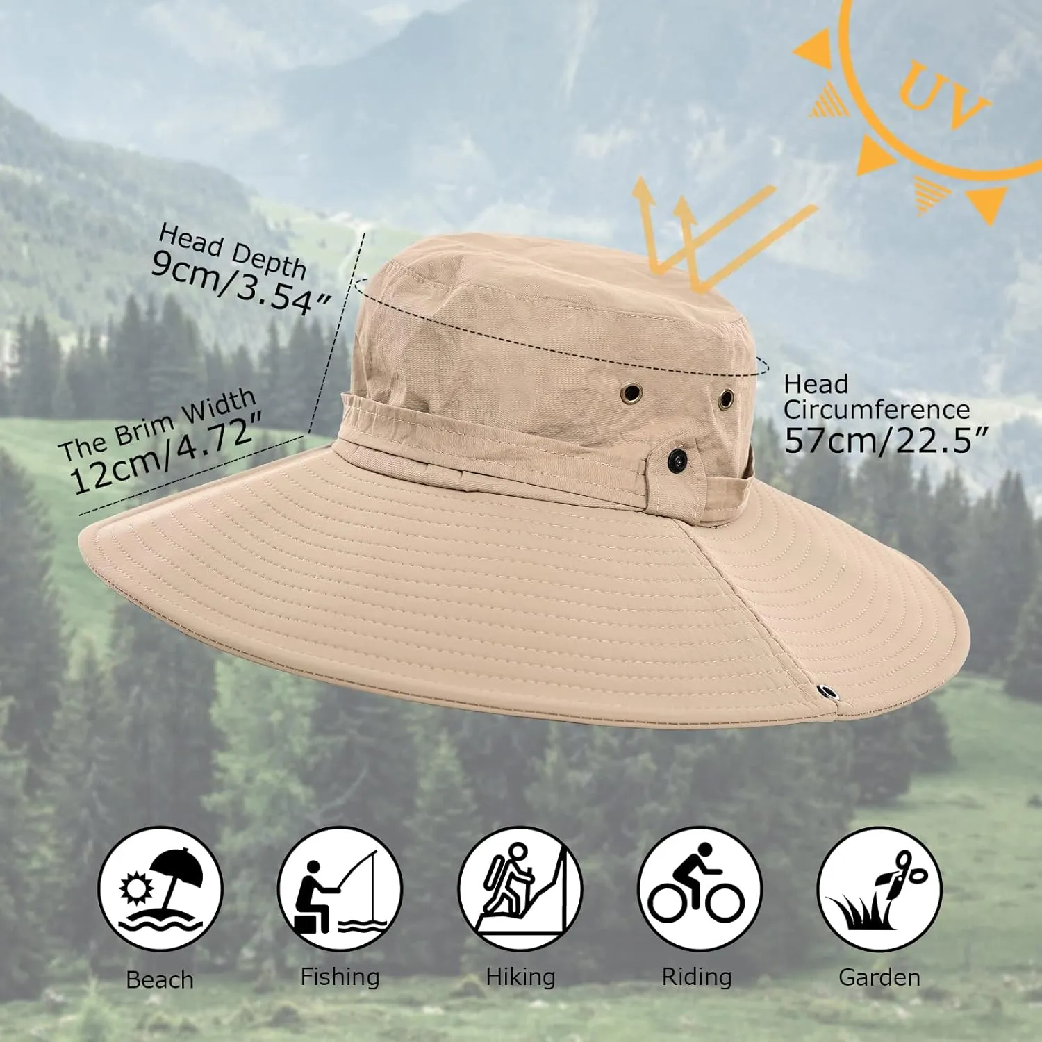 Surblue Wide Brim Sun Hat UV Sun Protection Bucket Hat for Fishing, Hiking, Camping