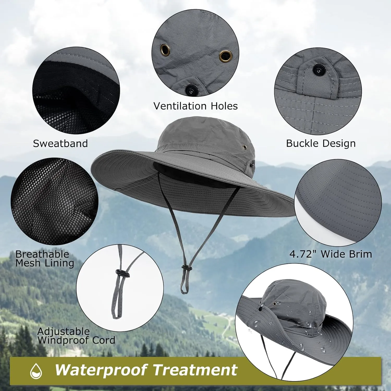 Surblue Wide Brim Sun Hat UV Sun Protection Bucket Hat for Fishing, Hiking, Camping