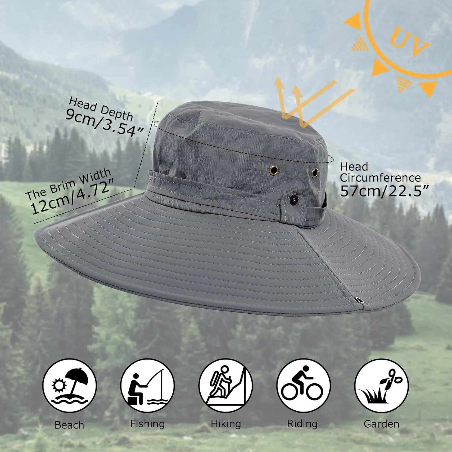 Surblue Wide Brim Sun Hat UV Sun Protection Bucket Hat for Fishing, Hiking, Camping