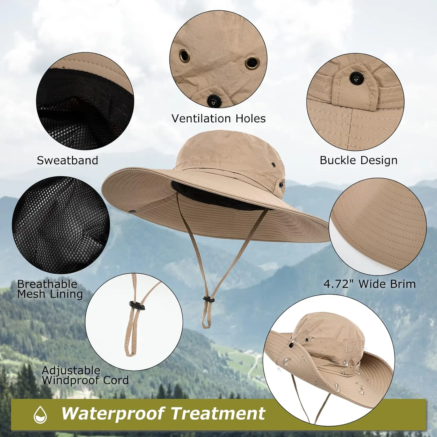 Surblue Wide Brim Sun Hat UV Sun Protection Bucket Hat for Fishing, Hiking, Camping
