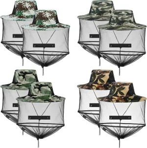Sureio 8 Pcs Mosquito Net Hat Bee Keeper Hat Net for Head Safari Mesh Bucket Hat Sun Hats Bulk for Fishing Hiking Camping Gardening Men Women