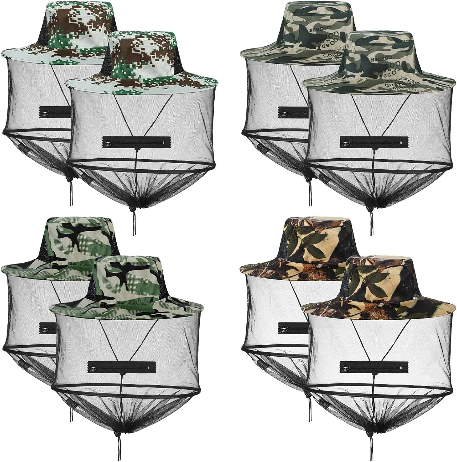Sureio 8 Pcs Mosquito Net Hat Bee Keeper Hat Net for Head Safari Mesh Bucket Hat Sun Hats Bulk for Fishing Hiking Camping Gardening Men Women