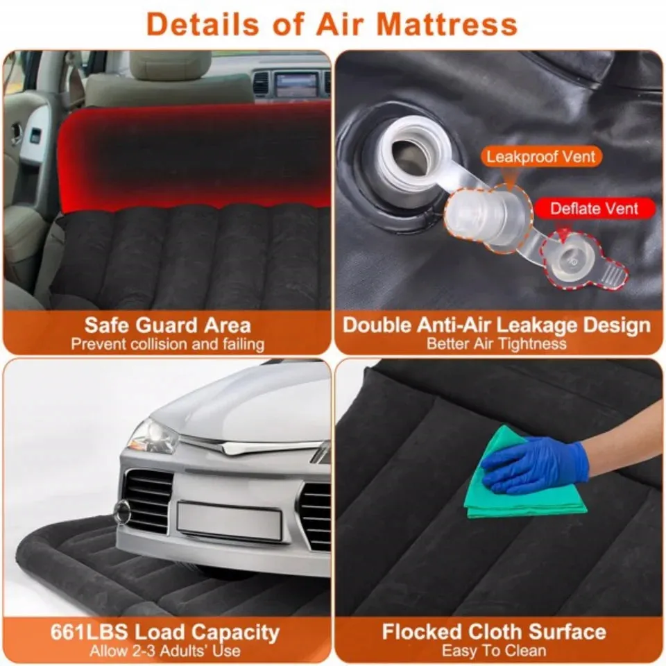 SUV Air Cushion Thickened Camping MattressPillow Air Pump Storage Bag PVC Flocked Car Bed Home Car Travel Camping (Grey)