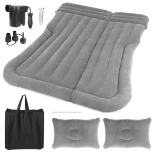 SUV Air Cushion Thickened Camping MattressPillow Air Pump Storage Bag PVC Flocked Car Bed Home Car Travel Camping (Grey)