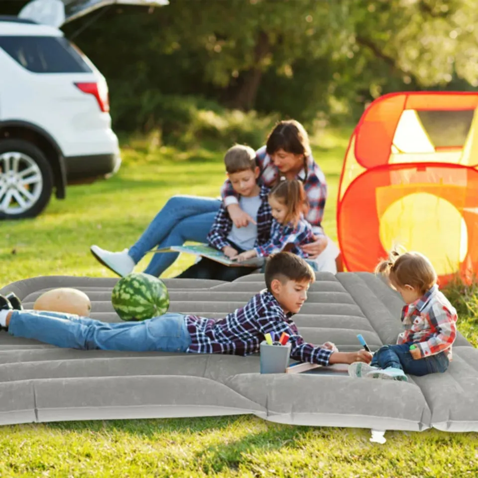 SUV Air Cushion Thickened Camping MattressPillow Air Pump Storage Bag PVC Flocked Car Bed Home Car Travel Camping (Grey)