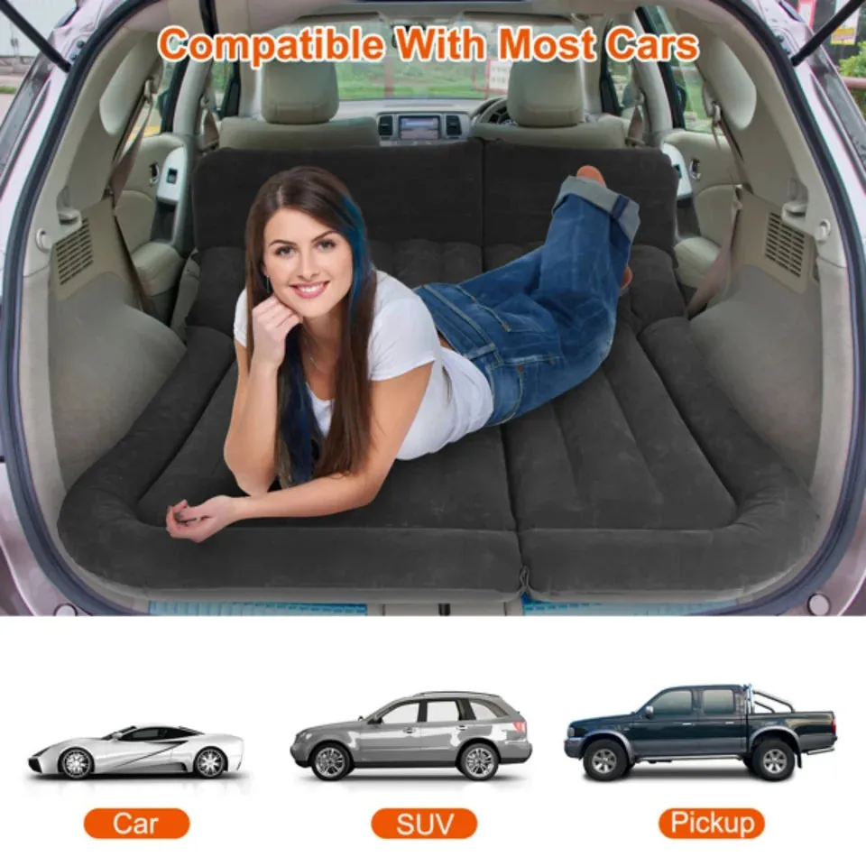 SUV Air Cushion Thickened Camping MattressPillow Air Pump Storage Bag PVC Flocked Car Bed Home Car Travel Camping (Grey)