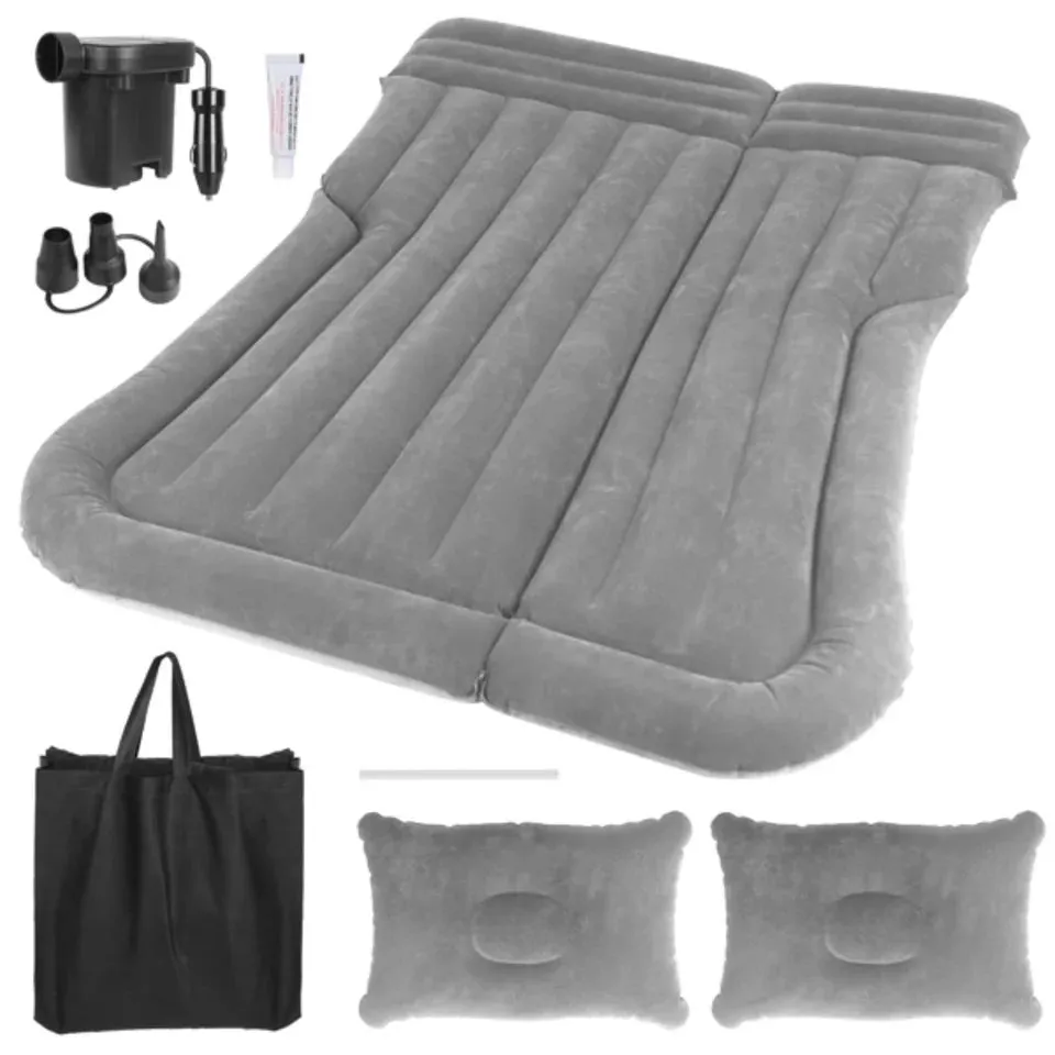 SUV Air Cushion Thickened Camping MattressPillow Air Pump Storage Bag PVC Flocked Car Bed Home Car Travel Camping (Grey)