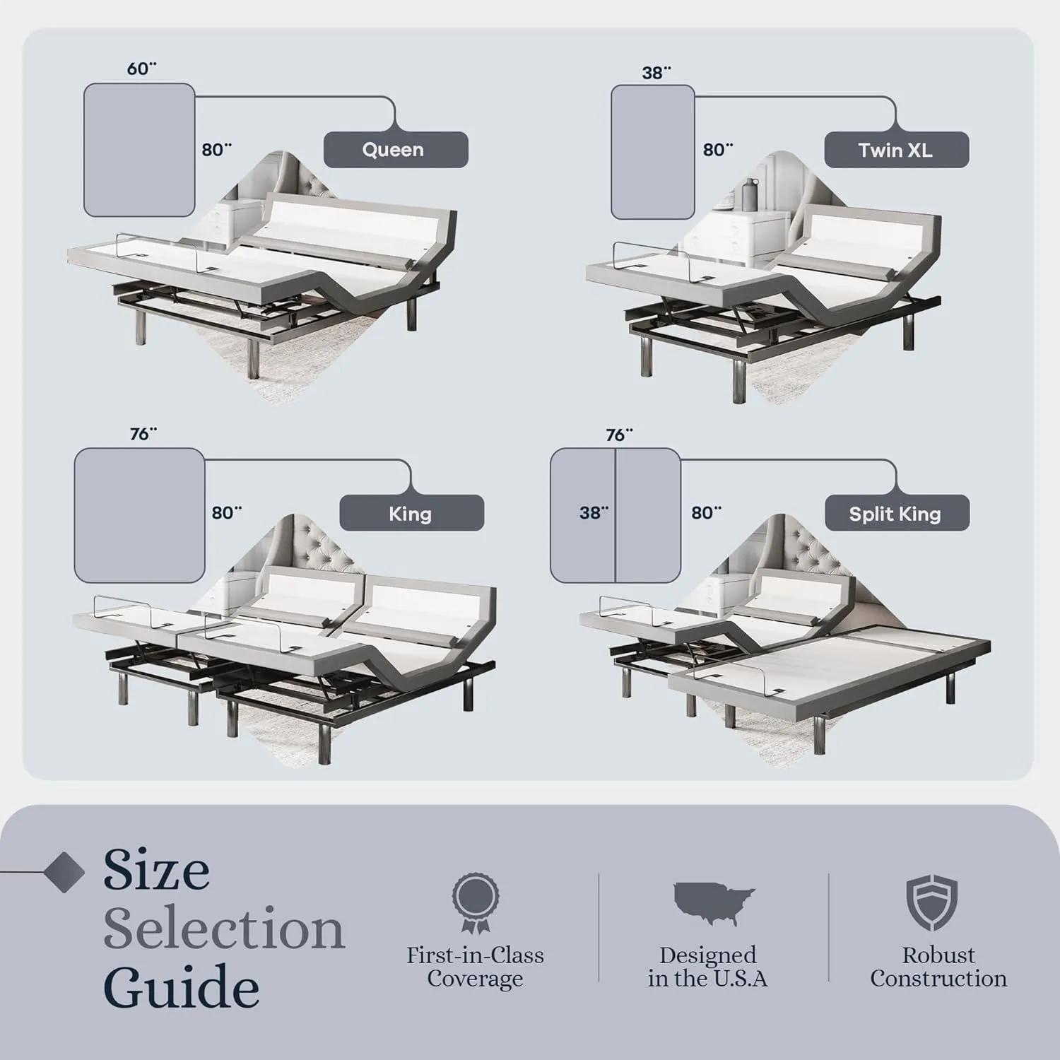 Sven & Son Platinum Adjustable Bed Base Frame   14 inch Hybrid Spring Matt (Medium Soft), Lumbar Support, Head-Pillow-Tilt, Massage, Under-Bed Lights, USB - Split King