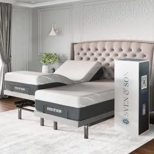 Sven & Son Platinum Adjustable Bed Base Frame   14 inch Hybrid Spring Matt (Medium Soft), Lumbar Support, Head-Pillow-Tilt, Massage, Under-Bed Lights, USB - Split King