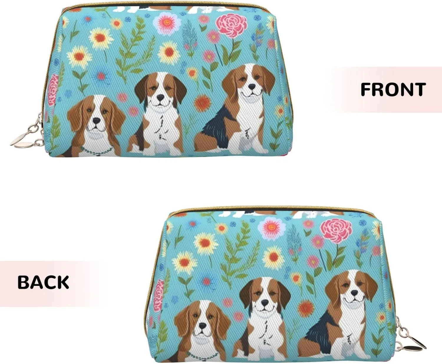 Sweet Basset Hound Florals Toiletry Pouch, Travel-Friendly Makeup Organizer For Makeup Brushes, Lipsticks