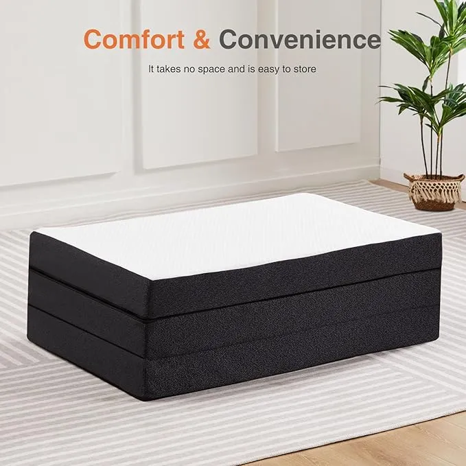 Sweetcrispy Folding Mattress, 3 inch Tri-fold Memory Foam Mattress Topper for Camping, Foldable Mattress Topper with Washable Cover, Guest - Twin Size, White