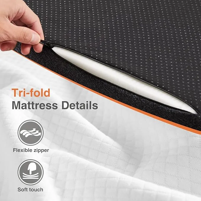 Sweetcrispy Folding Mattress, 3 inch Tri-fold Memory Foam Mattress Topper for Camping, Foldable Mattress Topper with Washable Cover, Guest - Twin Size, White