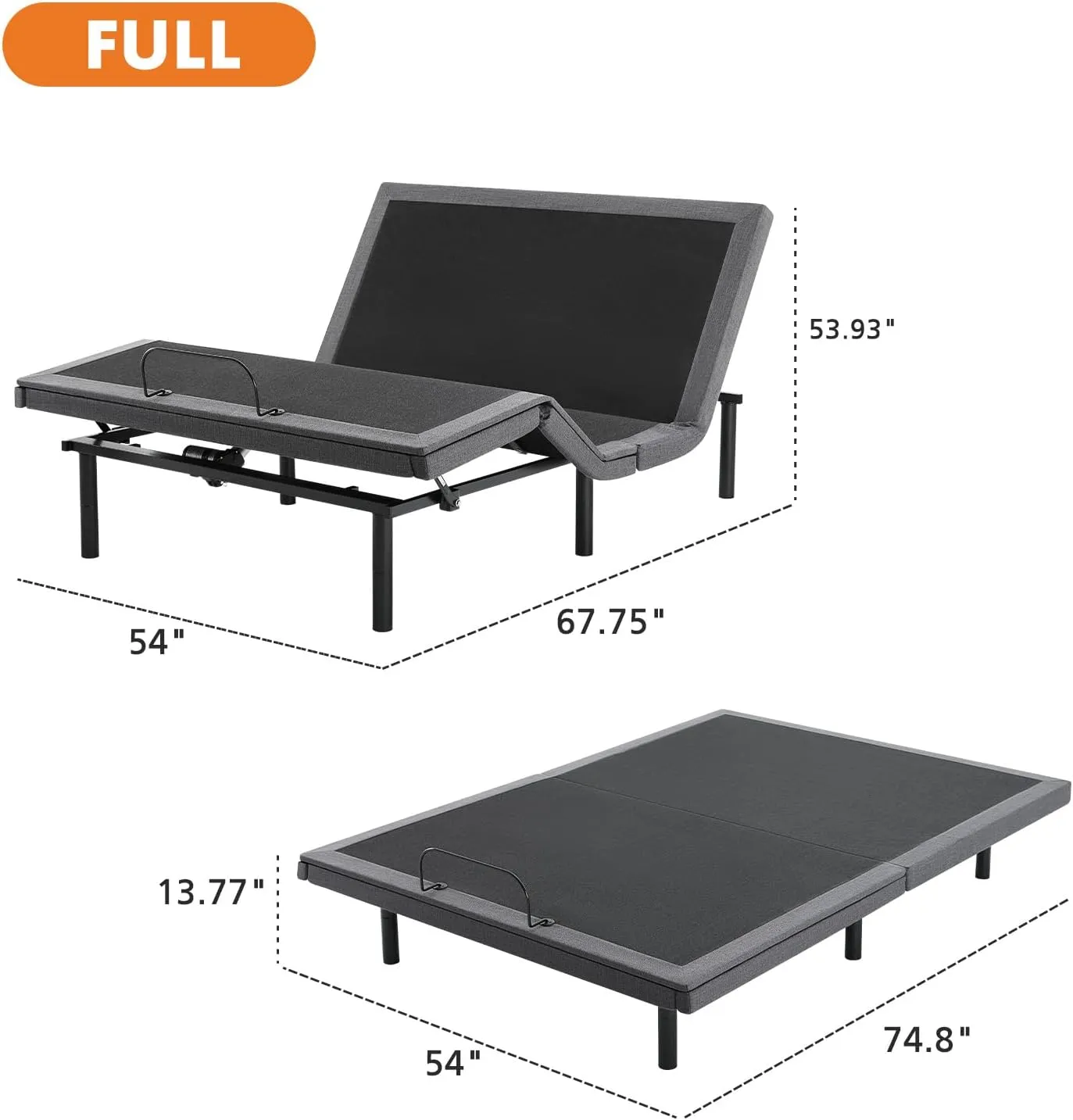 Sweetcrispy Full Adjustable Bed Frame, Ergonomic Electric Bed Base with Wireless Remote and 2 USB Ports, Head and Foot Incline, Zero Gravity Bed, Anti-Snore, Easy Assembly
