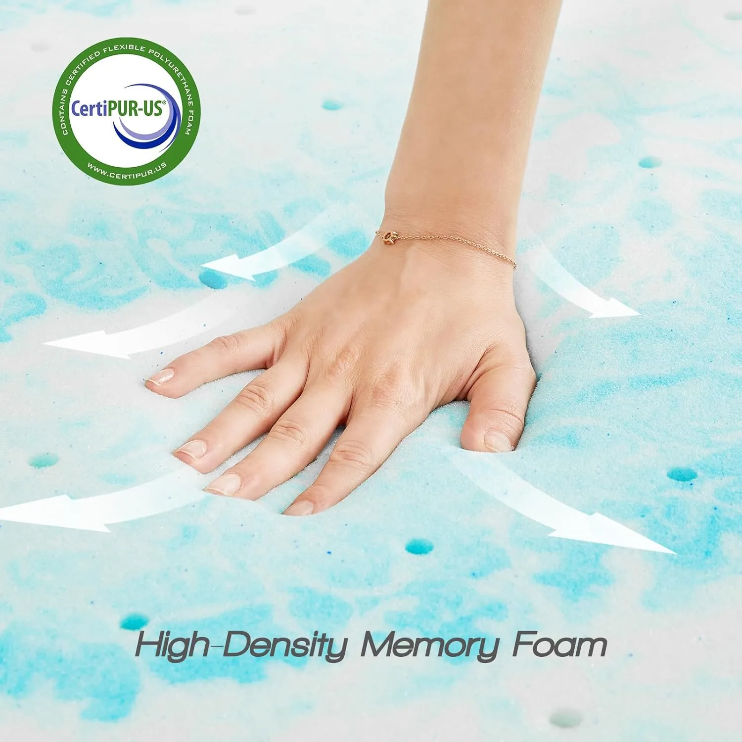 Sweetcrispy Mattress Topper Queen, 3 Inch Thick Memory Foam Gel Infused Cooling Toppers Pad for Queen Size Bed, Sleeper Sofa, RV, Camper, CertiPUR US Certified, Ventilated and Breathable, Blue