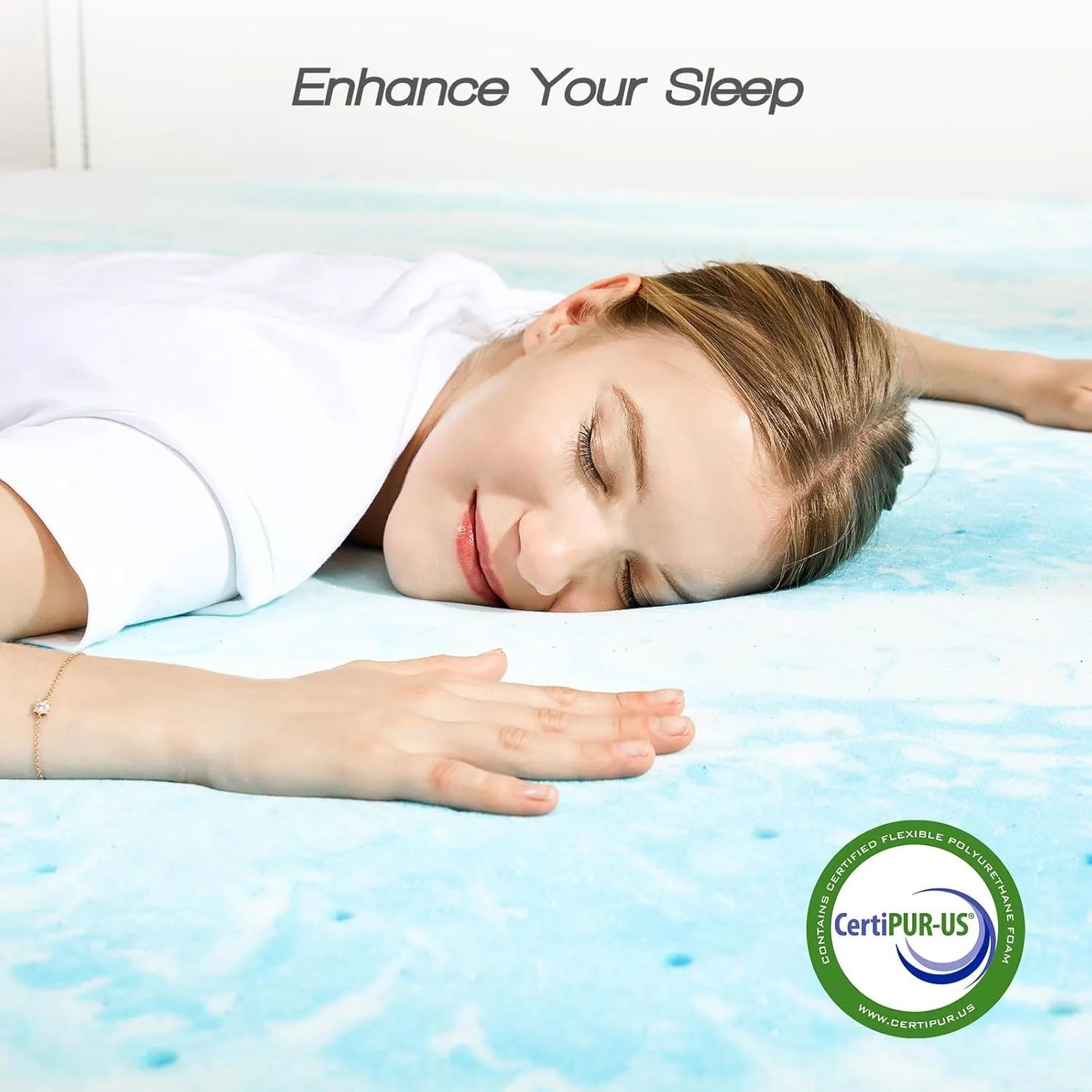Sweetcrispy Mattress Topper Queen, 3 Inch Thick Memory Foam Gel Infused Cooling Toppers Pad for Queen Size Bed, Sleeper Sofa, RV, Camper, CertiPUR US Certified, Ventilated and Breathable, Blue