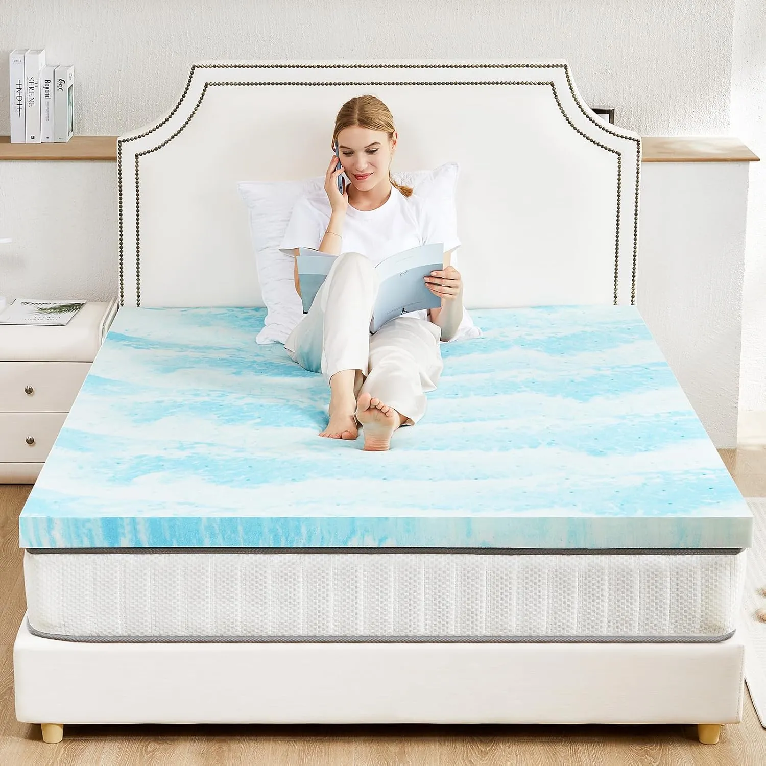 Sweetcrispy Mattress Topper Queen, 3 Inch Thick Memory Foam Gel Infused Cooling Toppers Pad for Queen Size Bed, Sleeper Sofa, RV, Camper, CertiPUR US Certified, Ventilated and Breathable, Blue