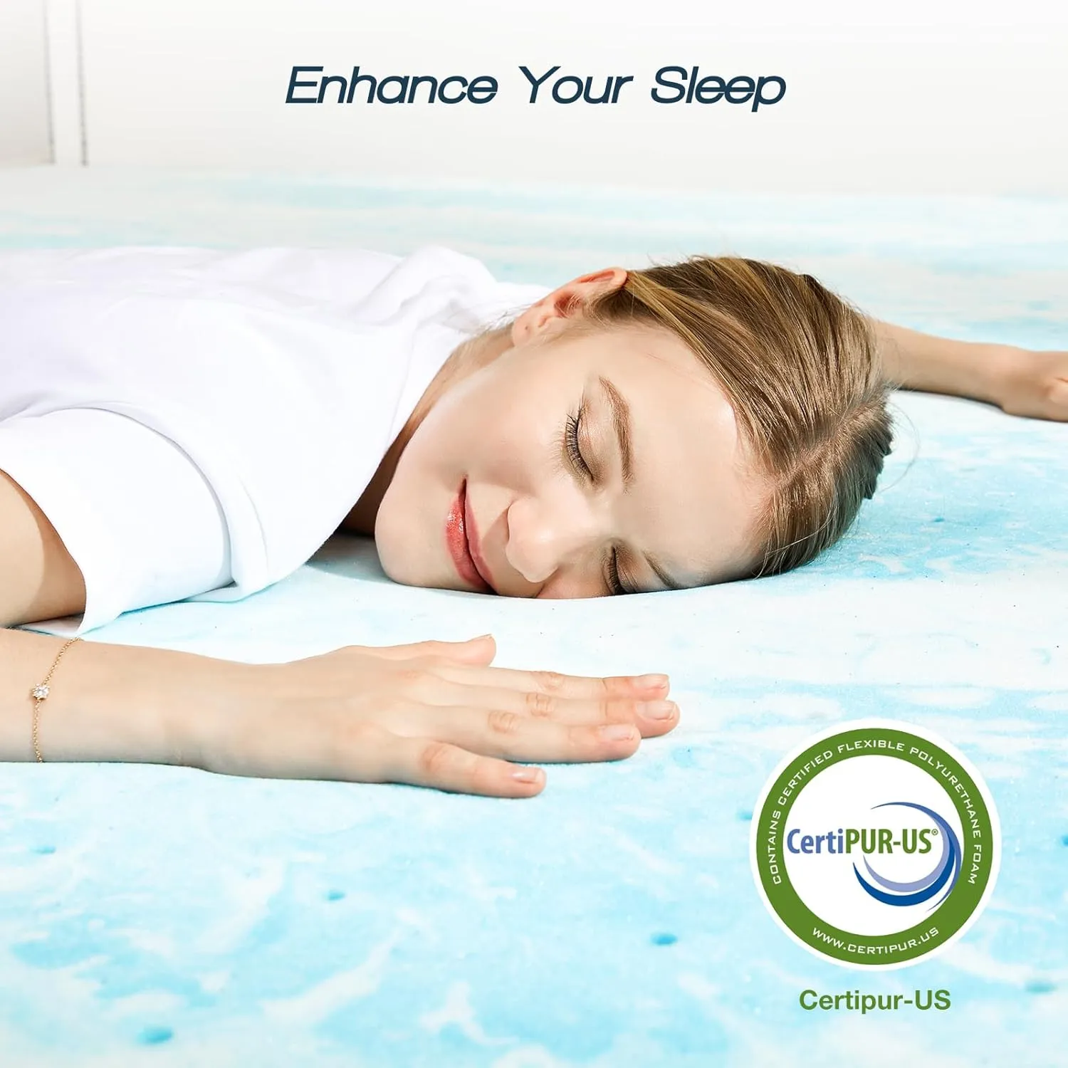 Sweetcrispy Memory Foam Mattress Topper Twin, 2 Inch Thick Gel Infused Cooling Toppers Pad for Twin Size Bed, Sleeper Sofa, RV, Camper, CertiPUR US Certified, Ventilated and Breathable, Blue