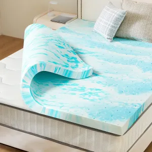 Sweetcrispy Memory Foam Mattress Topper Twin, 2 Inch Thick Gel Infused Cooling Toppers Pad for Twin Size Bed, Sleeper Sofa, RV, Camper, CertiPUR US Certified, Ventilated and Breathable, Blue
