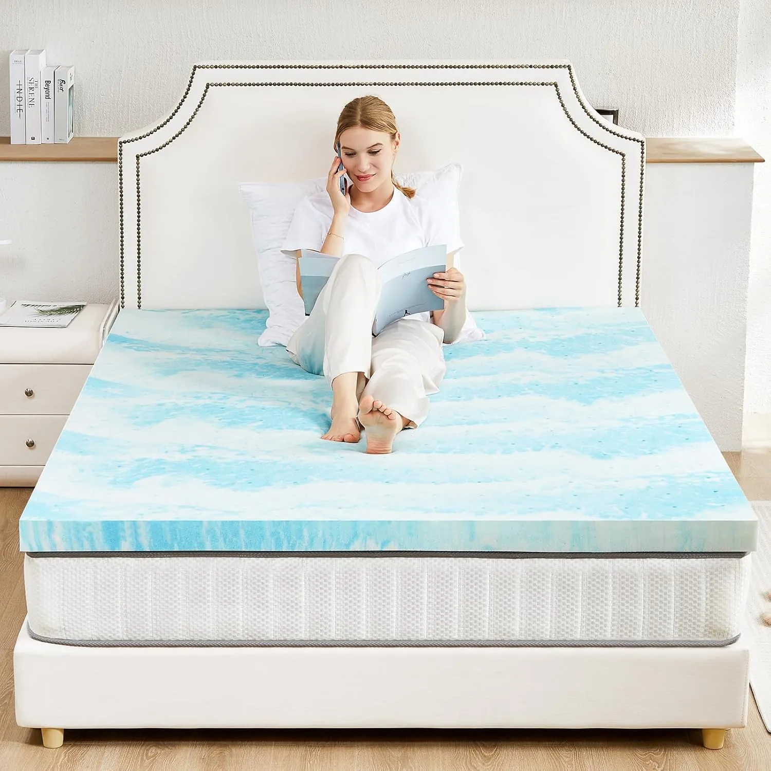 Sweetcrispy Memory Foam Mattress Topper Twin, 2 Inch Thick Gel Infused Cooling Toppers Pad for Twin Size Bed, Sleeper Sofa, RV, Camper, CertiPUR US Certified, Ventilated and Breathable, Blue