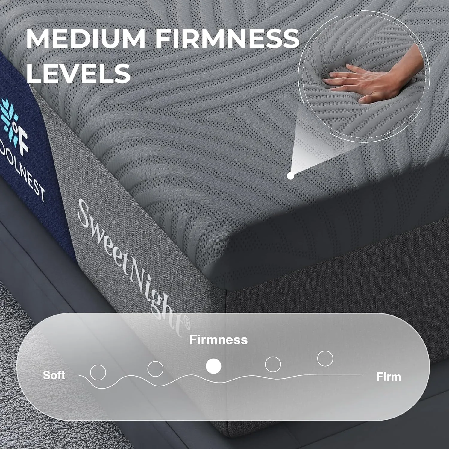 Sweetnight CoolNest Queen Mattress, 14 inch Cooling Gel Queen Size Memory Foam Mattress for Cool Night Sleep, 5-Zone Ergo Support for Pressure Relief, Medium Firm, CertiPUR-US Certified