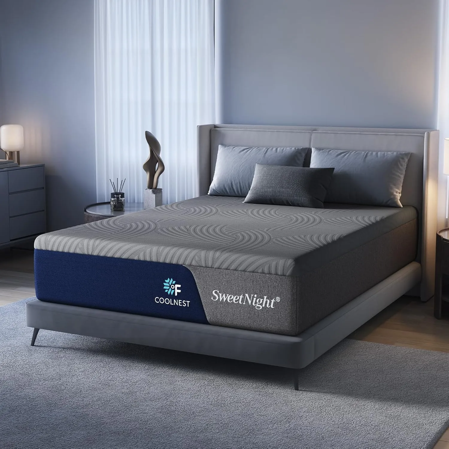 Sweetnight CoolNest Queen Mattress, 14 inch Cooling Gel Queen Size Memory Foam Mattress for Cool Night Sleep, 5-Zone Ergo Support for Pressure Relief, Medium Firm, CertiPUR-US Certified