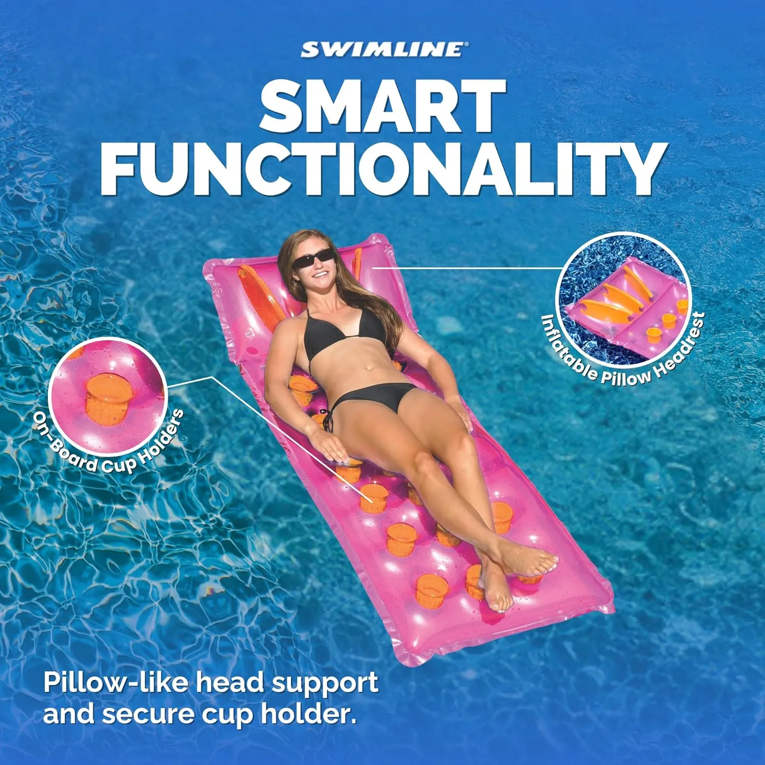 Swimline 76" 18 Pocket Inflatable Mattress - Pink