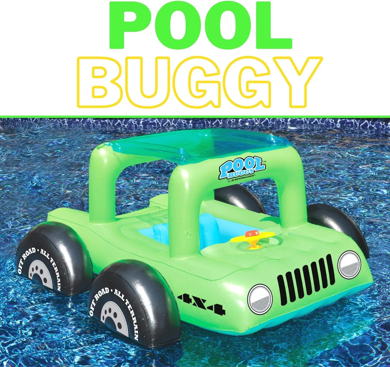 Swimline Inflatable Swimming Pool Float Ride-On Mattress Lounger Raft – Fun Poolside Relaxation for Family, Buggy Car, Green, 41"