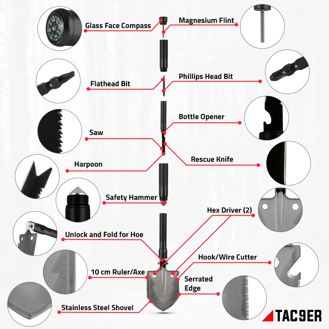 TAC9ER 15-in-1 Multitool Survival Shovel