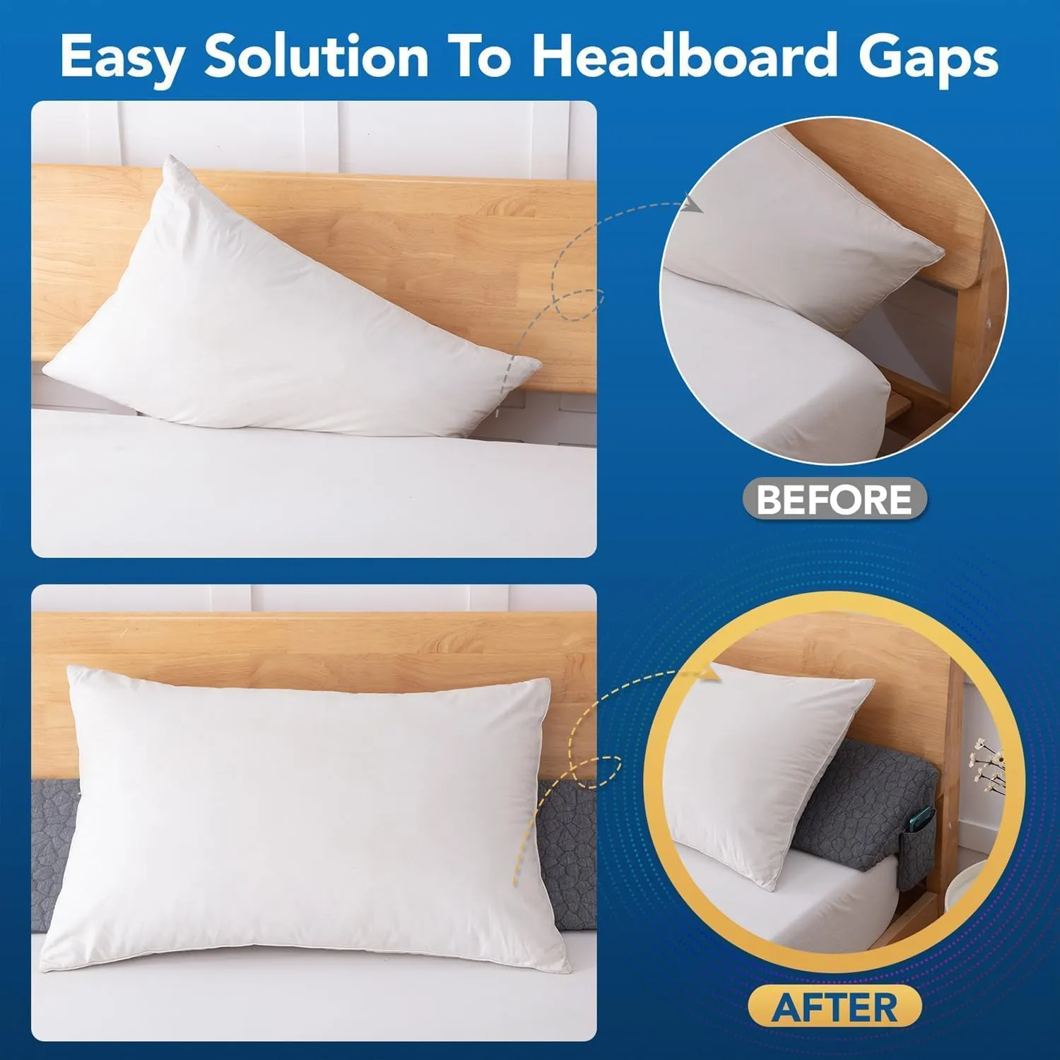 Teemour Full Size (54"x10"x6") Bed Wedge Pillow Headboard Pillow Mattress Wedge Triangle Pillow Long Bolster Pillow Bed Gap Filler (0-7") Mattress Gap Filler Between Your Headboard and Mattress