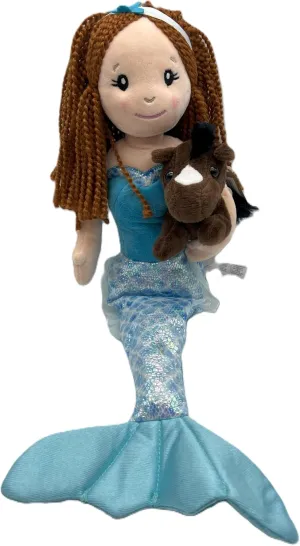 The Petting Zoo, Mermaid Doll with Horse Stuffed Animal, Gifts for Girls Plush Mermaid Doll with Horse Plush Toy, 17 inch, Red Hair, 3143x2HRS