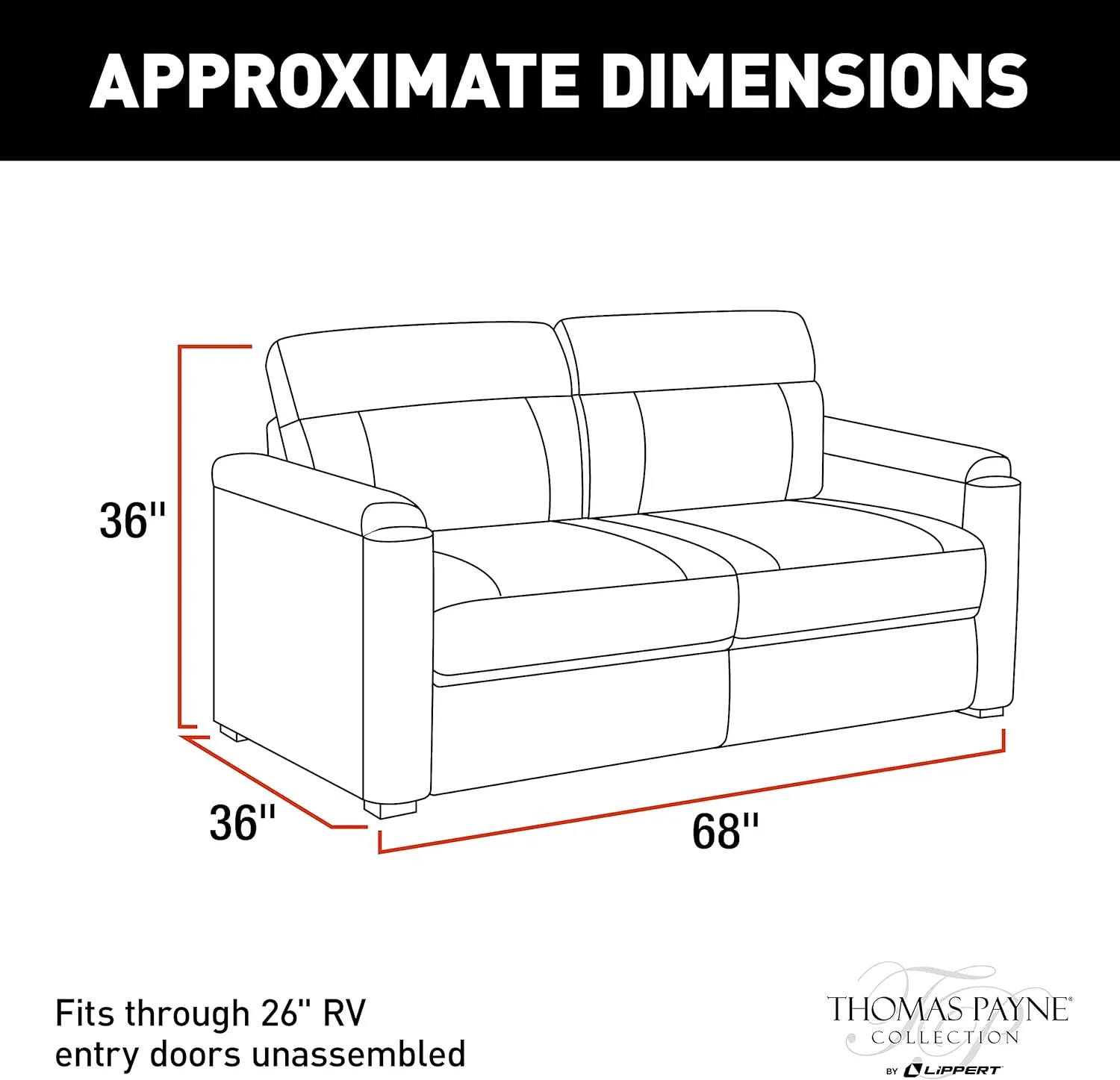 Thomas Payne 68" Norlina RV Tri-Fold Sofa with Woven Fabric, Couch-to-Bed Conversion, Removeable Back, Easy Installation for Travel Trailers, 5th Wheels and Motorhomes - 2020128771
