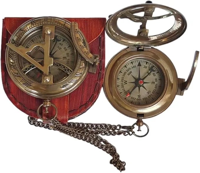 Thoreau's Go Confidently Engraved Solid Brass Nautical Pocket Compass with Leather Case, Brass Compass to Son, Gifts for Men with Famous Poet Quotes, Graduation Day, Birthday, Easter Gift