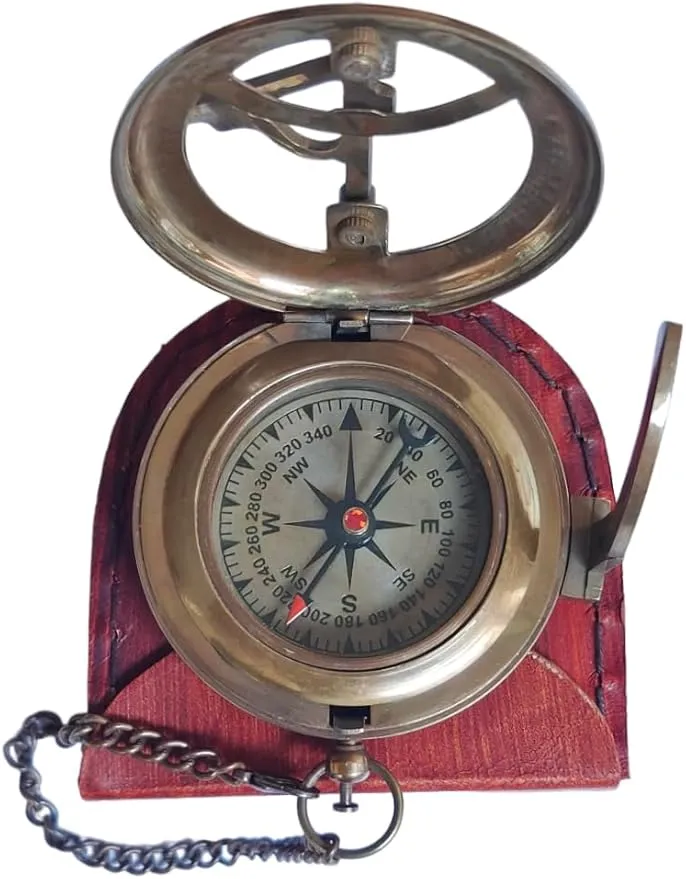 Thoreau's Go Confidently Engraved Solid Brass Nautical Pocket Compass with Leather Case, Brass Compass to Son, Gifts for Men with Famous Poet Quotes, Graduation Day, Birthday, Easter Gift
