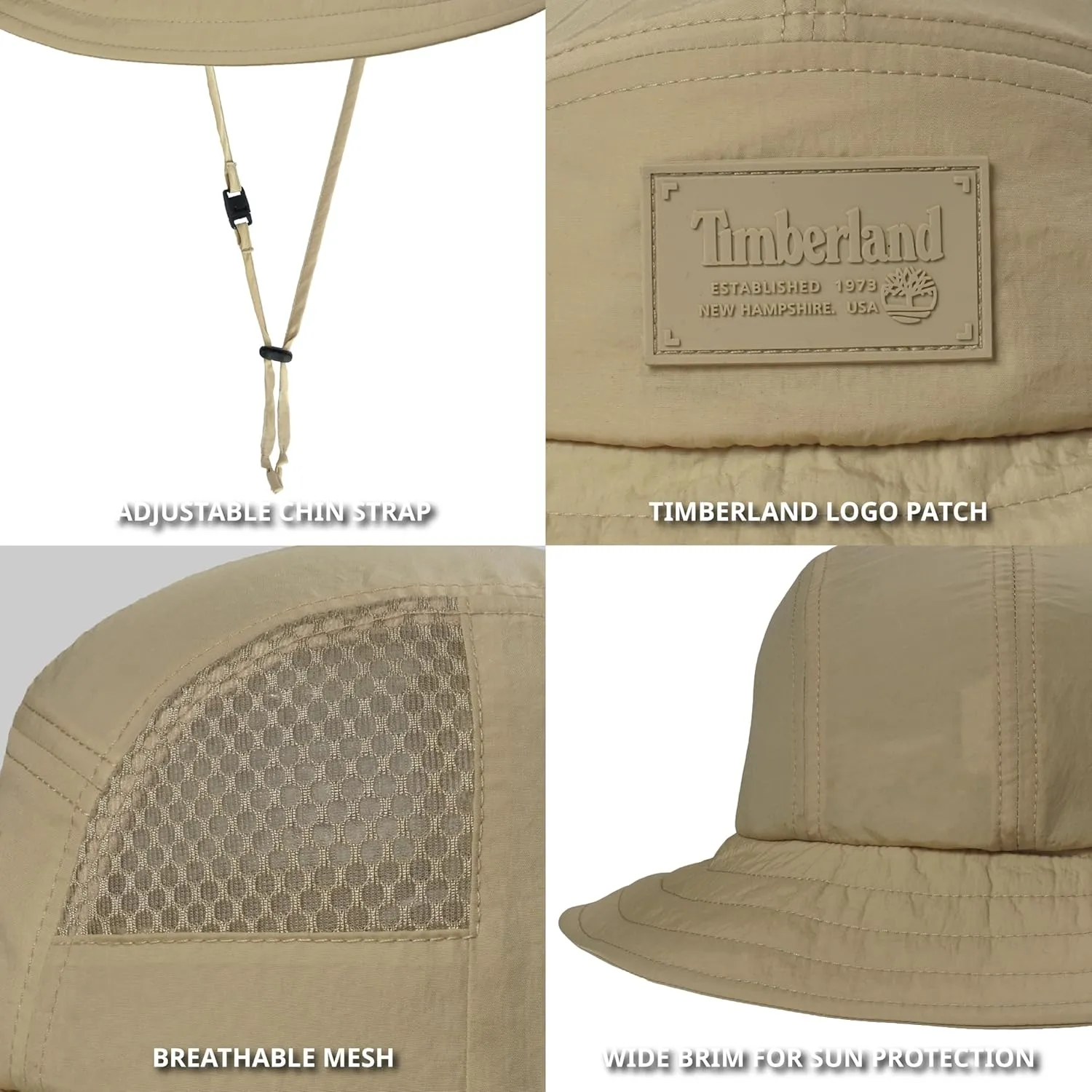 Timberland Mesh Panel Kids Boys Bucket Hat, One Size, Adjustable Chin Cord, Wide Brim Sun Hat for Outdoor Adventures