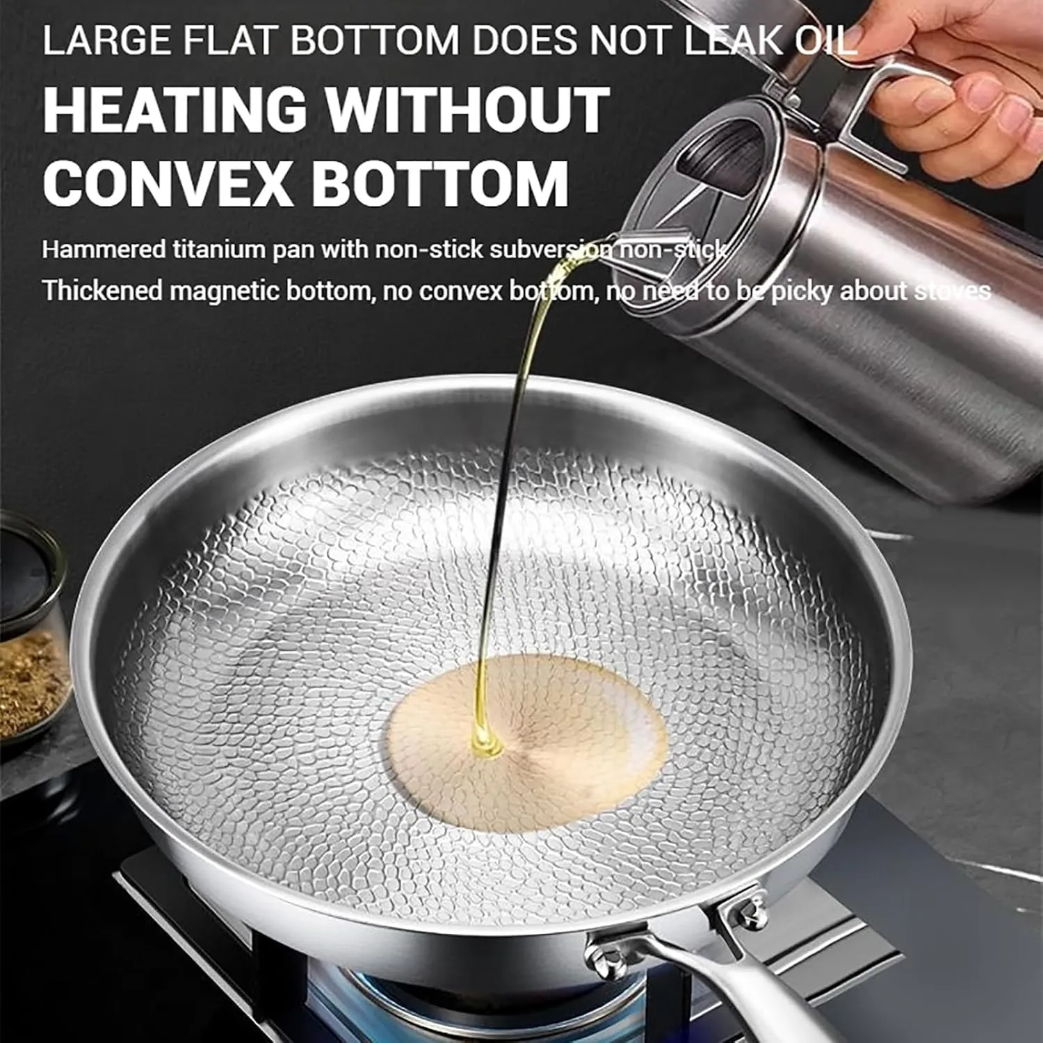 Titanium Hammered Pan Pro, 100% Non-stick Titanium Pans for Cooking with Lid, New Upgraded Durable and Lightweight Stainless Steel Pot Cookware, Compatible with All Cooktops, Pure Titaniums Pans(24cm/