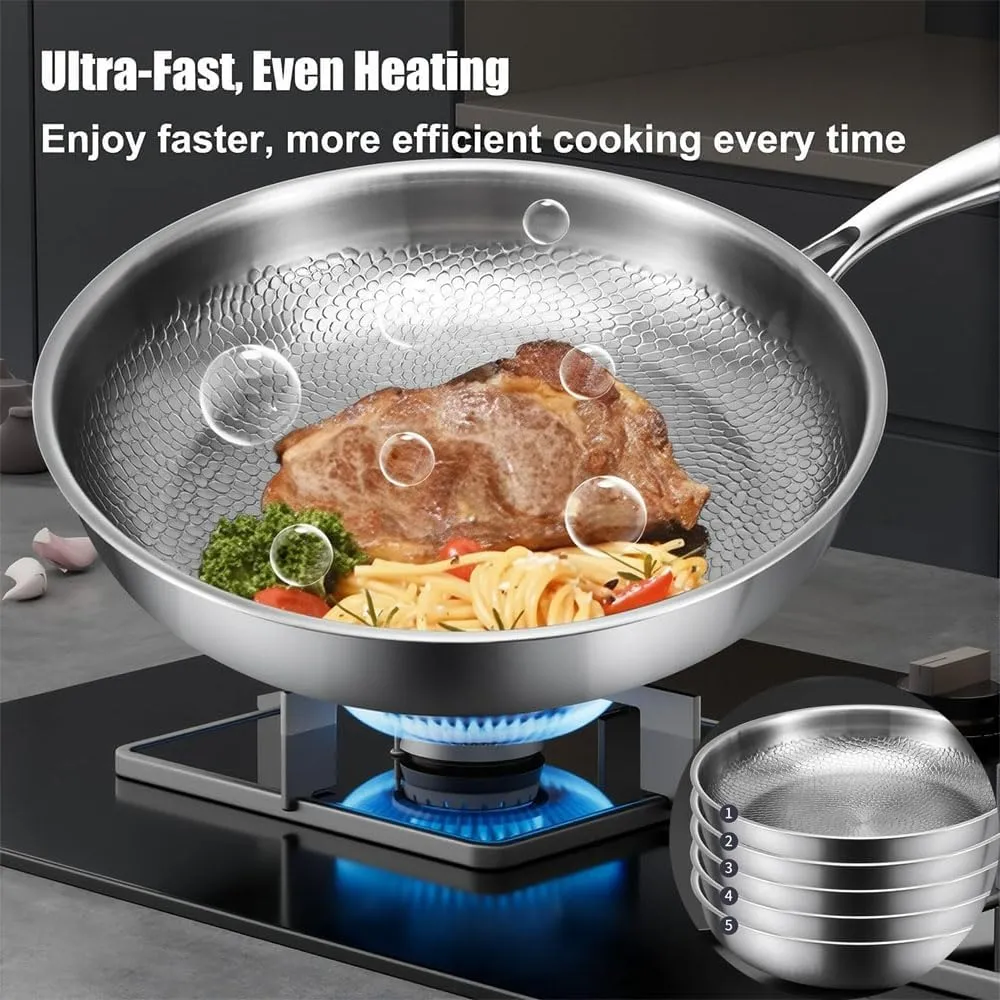 Titanium Hammered Pan Pro With Lid, Titanium Pan, Scratch-Resistant Non Stick Titaniums Nutri Pans, Even Heating Compatible Dishwasher Safe (Without lid 10.23in)