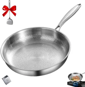 Titanium Hammered Pan Pro With Lid, Titanium Pan, Scratch-Resistant Non Stick Titaniums Nutri Pans, Even Heating Compatible Dishwasher Safe (Without lid 10.23in)