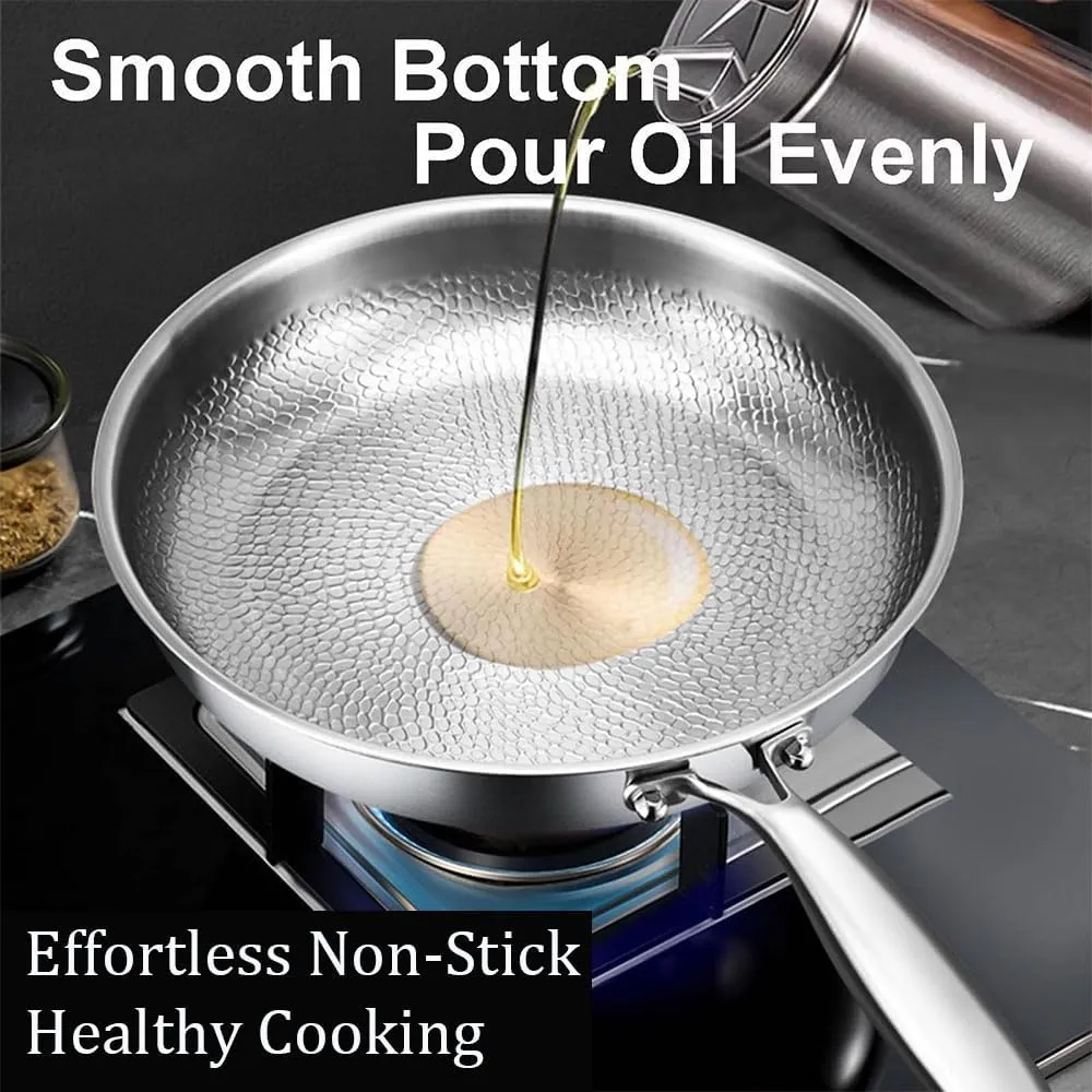 Titanium Hammered Pan Pro With Lid, Titanium Pan, Scratch-Resistant Non Stick Titaniums Nutri Pans, Even Heating Compatible Dishwasher Safe (Without lid 10.23in)
