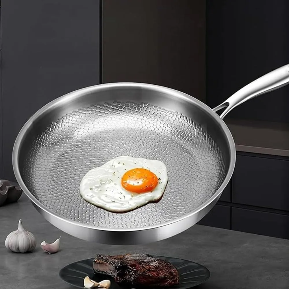 Titanium Hammered Pan Pro With Lid, Titanium Pan, Scratch-Resistant Non Stick Titaniums Nutri Pans, Even Heating Compatible Dishwasher Safe (Without lid 10.23in)
