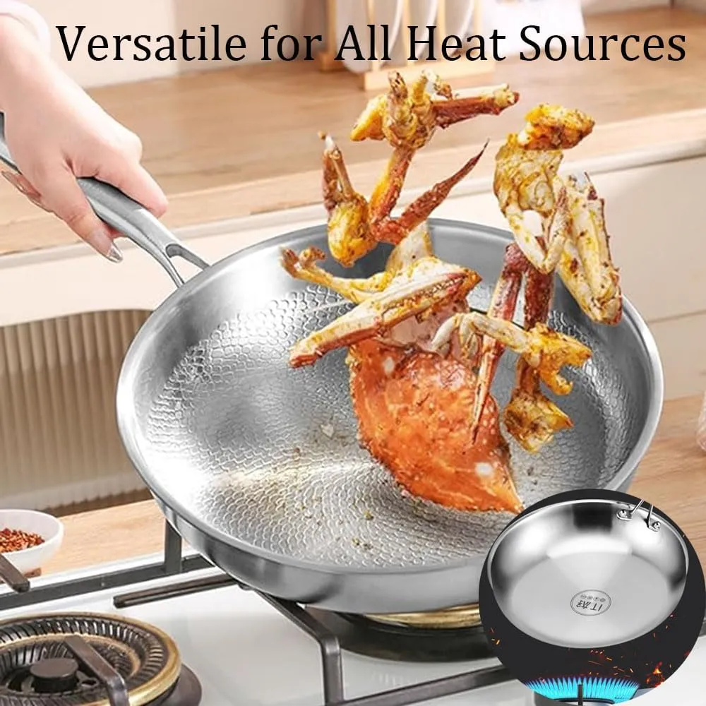 Titanium Hammered Pan Pro With Lid, Titanium Pan, Scratch-Resistant Non Stick Titaniums Nutri Pans, Even Heating Compatible Dishwasher Safe (Without lid 10.23in)