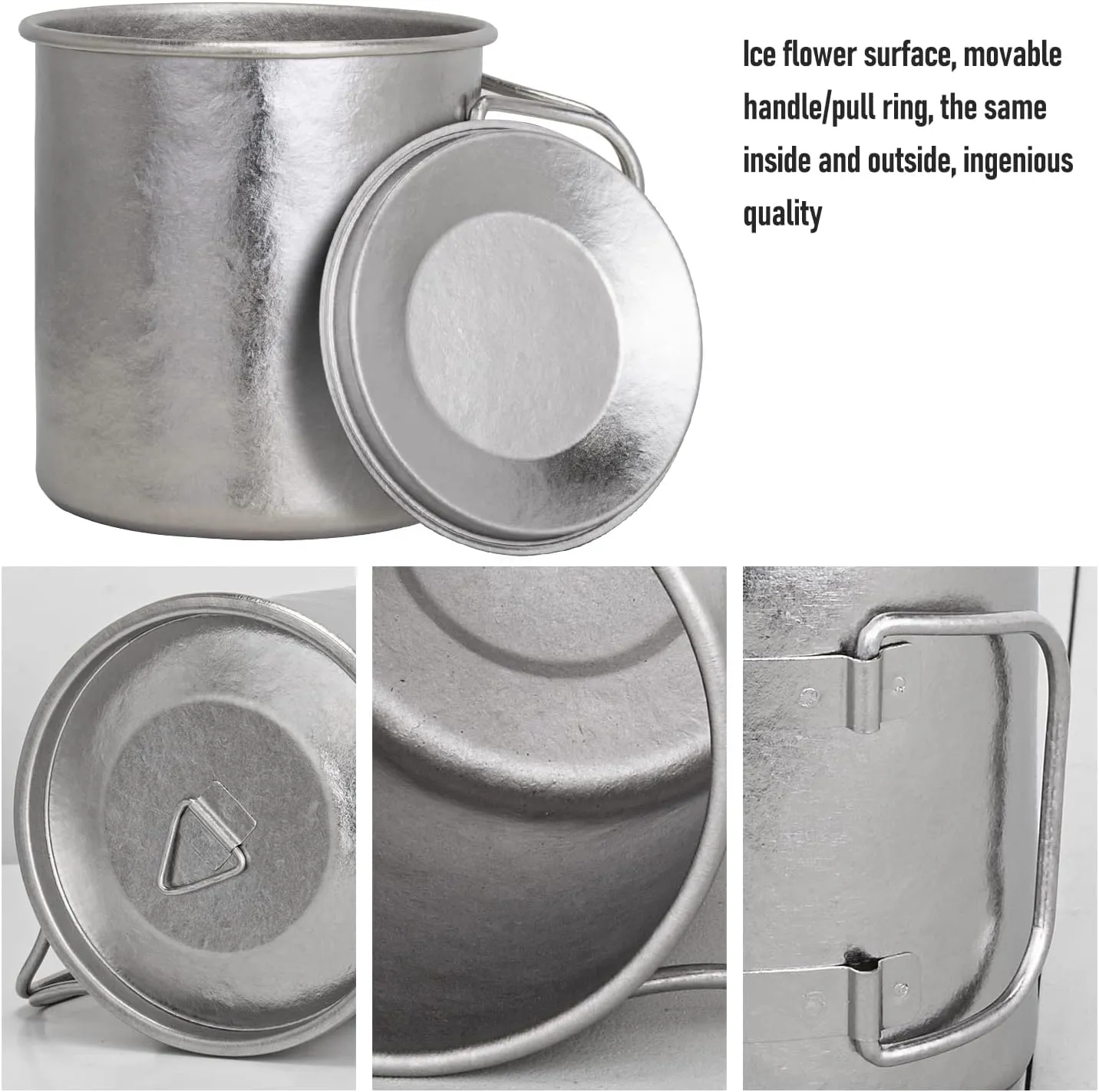 TiTo Titanium Cup Titanium Pot with Lid Ultralight Portable 450ml Foldable Handle Camping Tea Coffee Water Mug for Outdoor Backpacking Hiking Picnic Drinkware with Mesh Sack (Green)