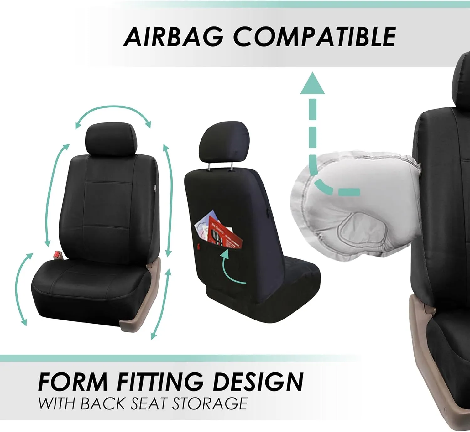 TLH 3D Air Mesh Fabric Automotive Car Seat Covers Front Seats Only, Black Car Seat Covers Airbag Compatible Interior Accessories Covers Universal Fit Car Seat Covers for Cars, Auto, Trucks, SUV