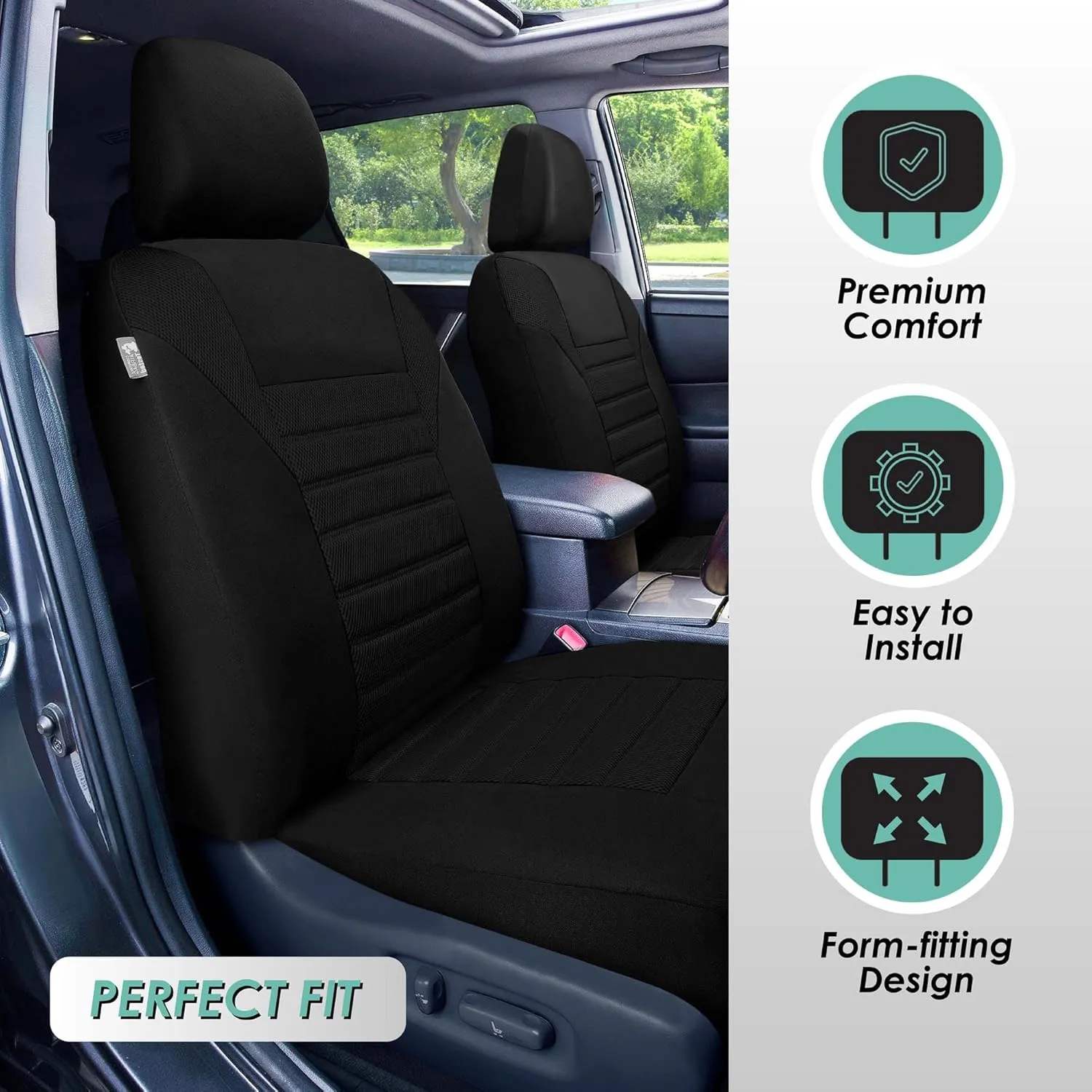 TLH 3D Air Mesh Fabric Automotive Car Seat Covers Front Seats Only, Black Car Seat Covers Airbag Compatible Interior Accessories Covers Universal Fit Car Seat Covers for Cars, Auto, Trucks, SUV